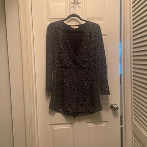 Princess Polly Long sleeve navy polka dot romper